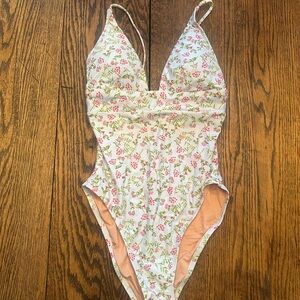 J. Crew Floral Swimsuit with Pink and Green Accents